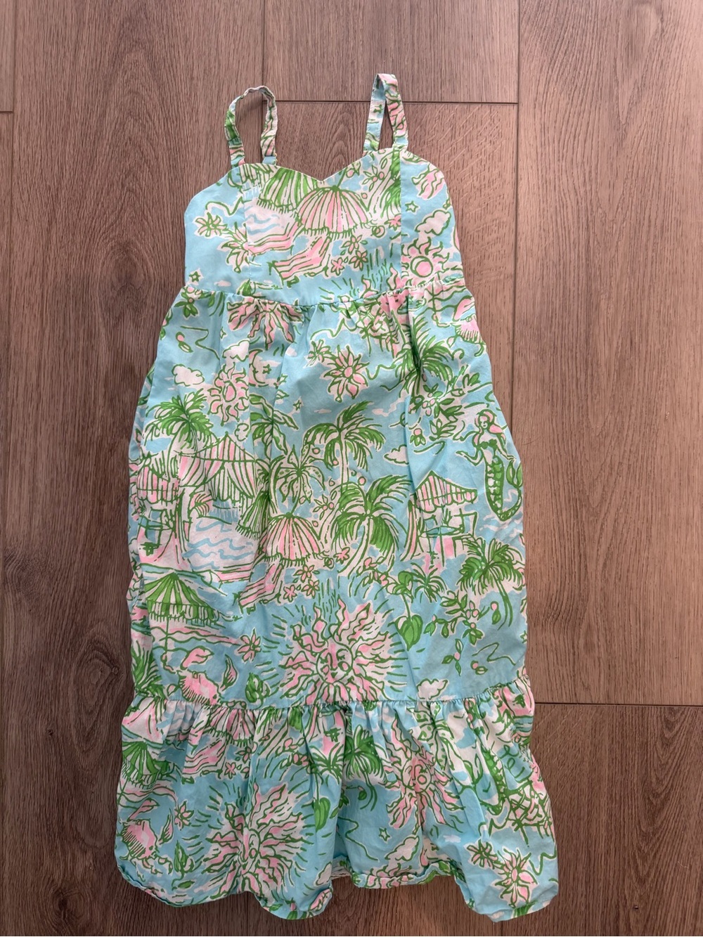 Lilly Pulitzer Girls Light Blue Tropical Print Sundress